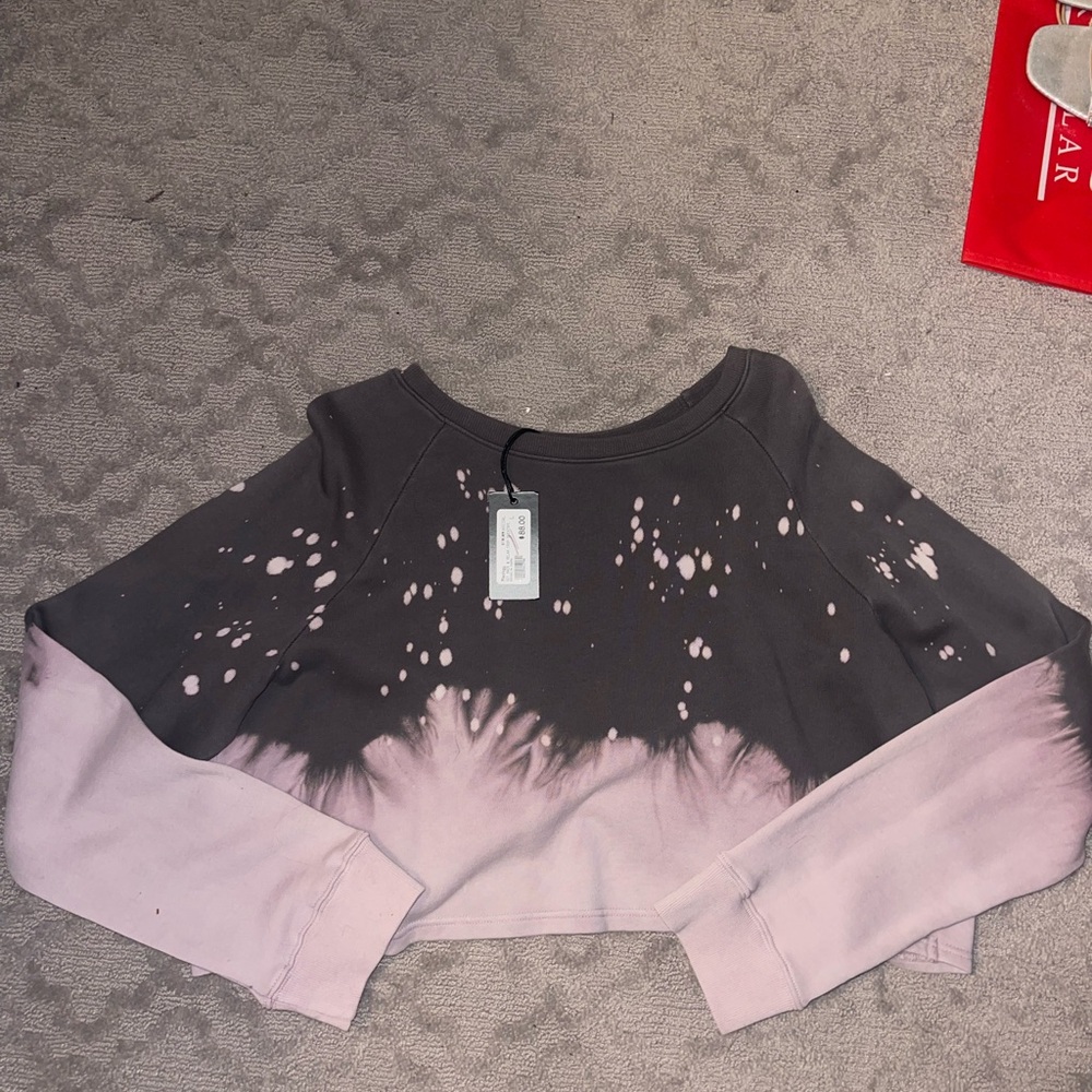 Tie-Dye Cropped Sweatshirt Set - Gray and Pink